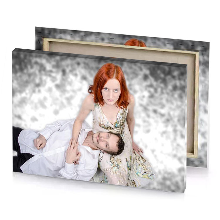 a man and woman posing for picture platinum canvas