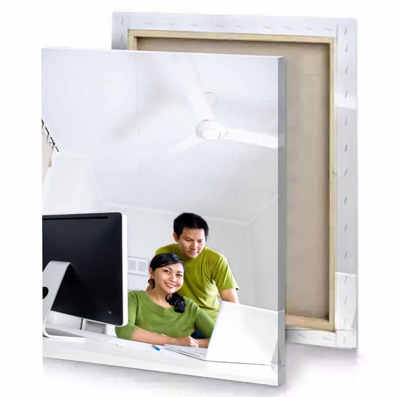 a man and woman sitting at desk lavender canvas