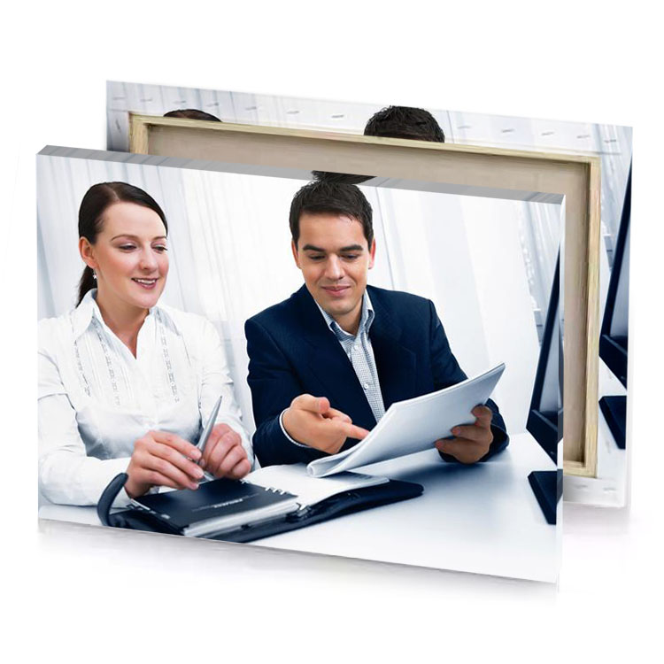 a man and woman sitting at desk white smoke canvas