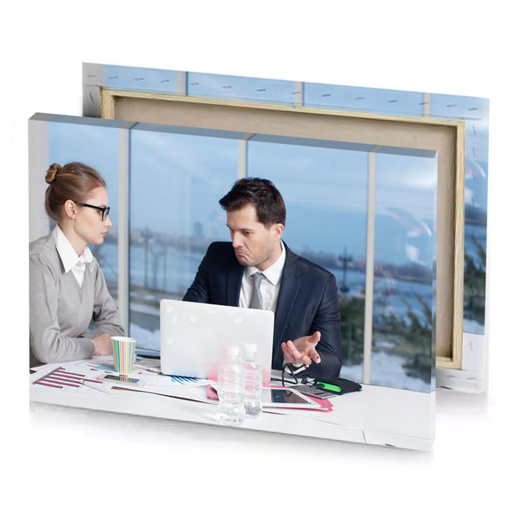 a man and woman sitting at table light steel blue canvas