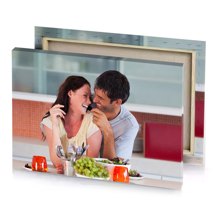 a man and woman sitting at table silver canvas
