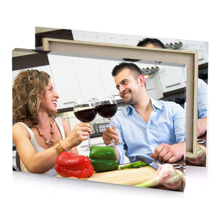 a man and woman sitting at table with glass of white smoke canvas