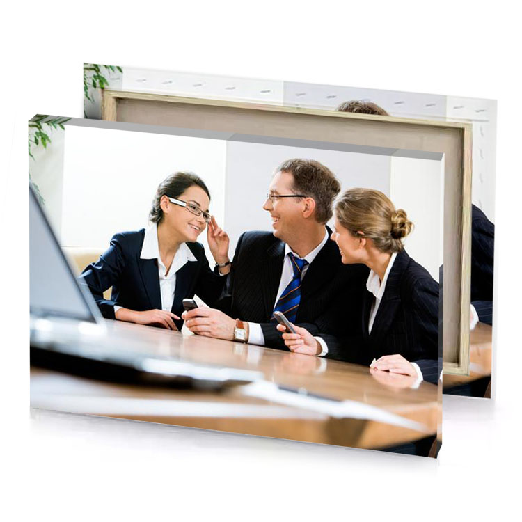 a man and woman sitting at table with laptop white smoke canvas