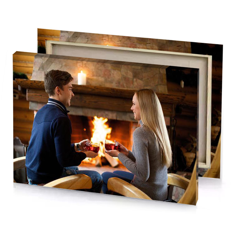 a man and woman sitting in front of fireplace smoky black canvas