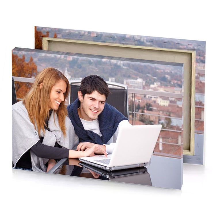 a man and woman sitting on balcony silver canvas