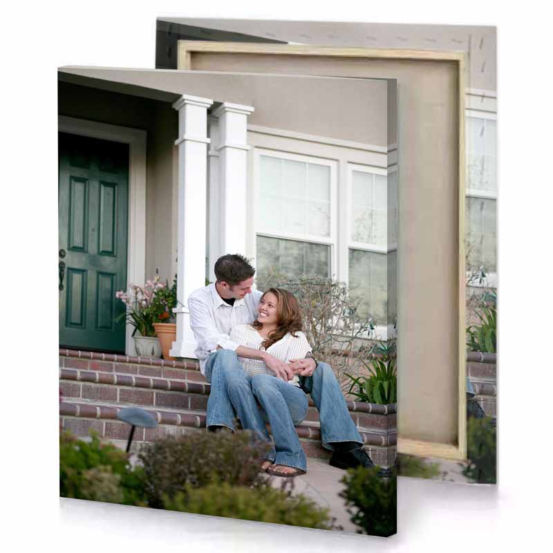 a man and woman sitting on brick step white smoke canvas