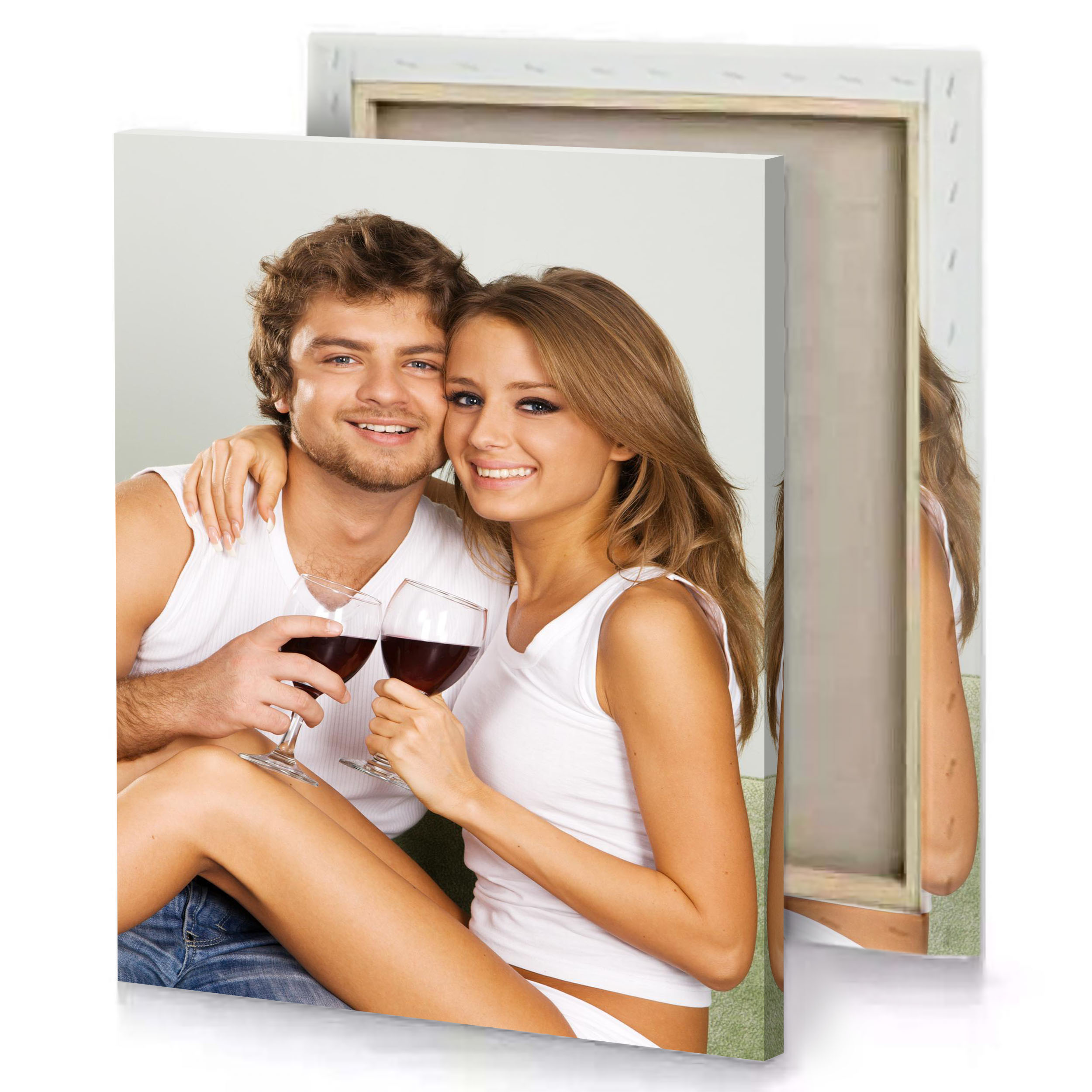 a man and woman sitting on couch holding wine glasses platinum canvas