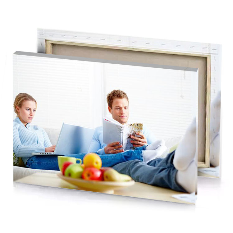 a man and woman sitting on couch white smoke canvas