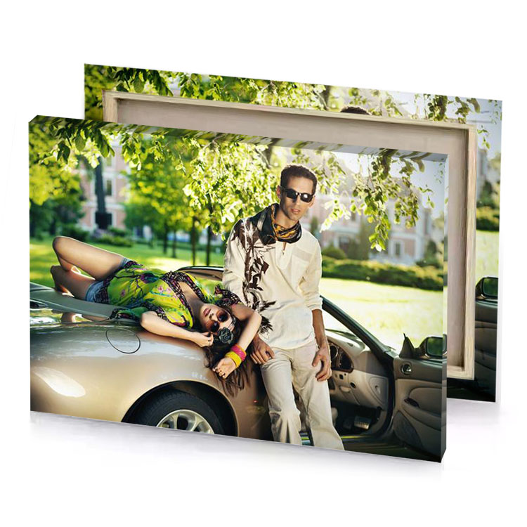 a man and woman sitting on top of car champagne canvas