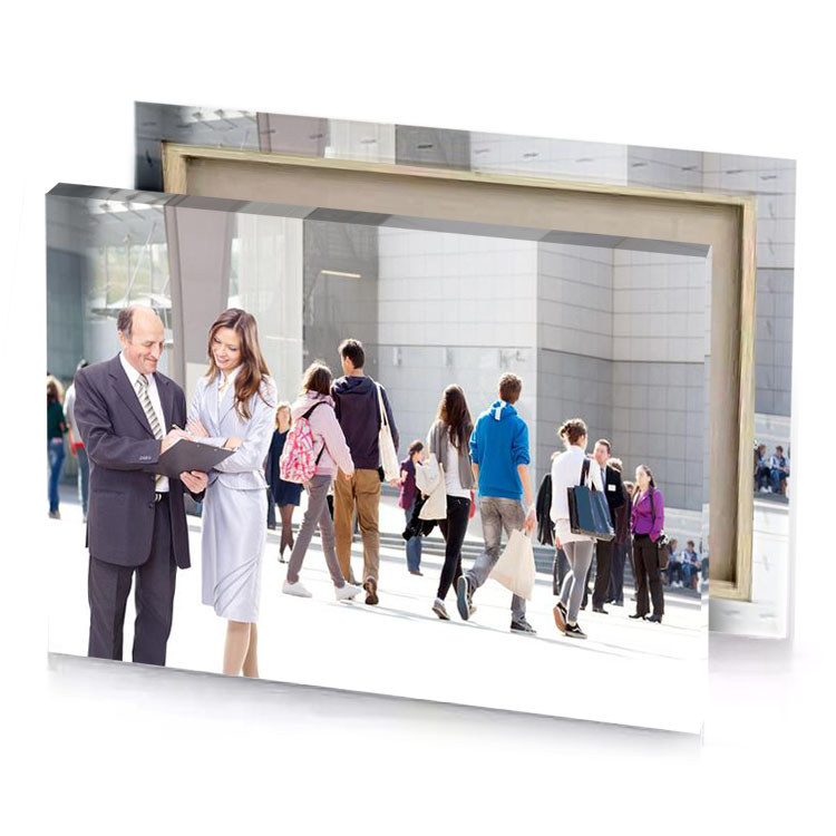 a man and woman standing in busy street white smoke canvas