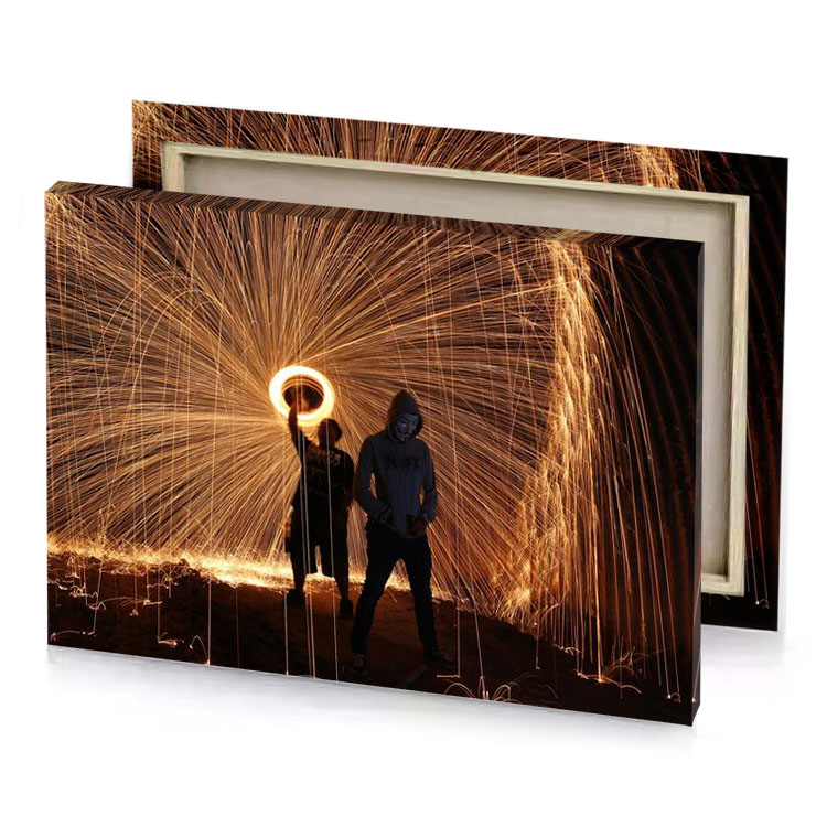 a man and woman standing in front of fire copper canvas