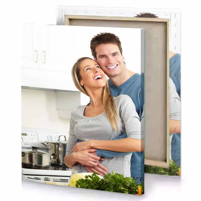 a man and woman standing in kitchen white smoke canvas