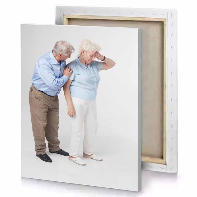 a man and woman standing next to each other people manatee canvas