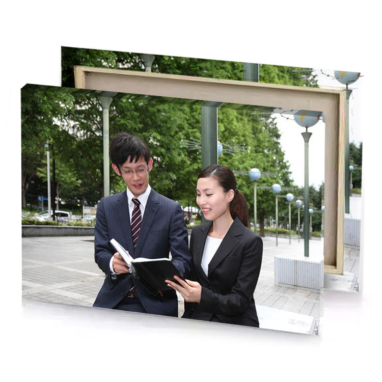 a man and woman standing on sidewalk bistre canvas