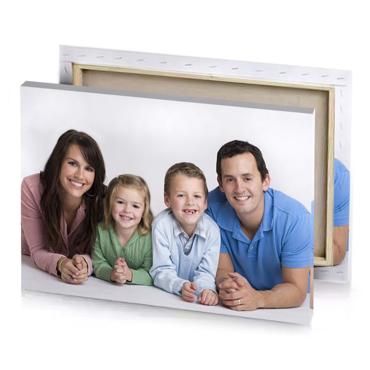 a man and woman two children lavender canvas