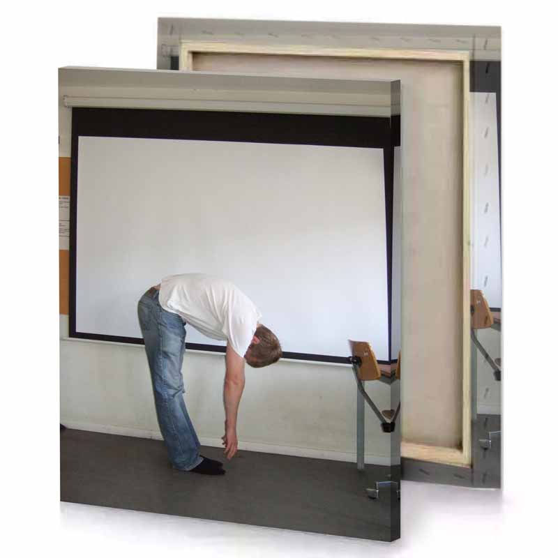a man bending his head silver canvas