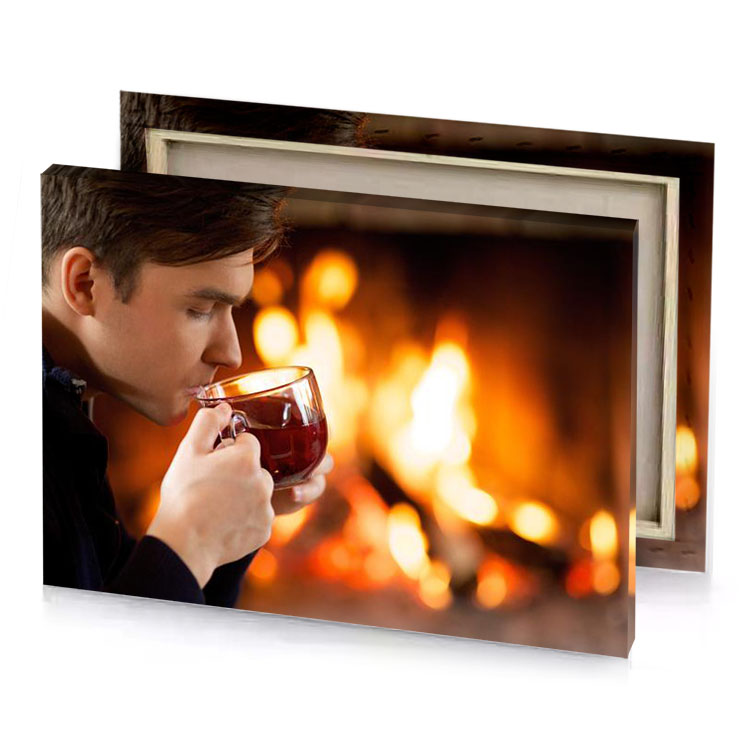 a man drinking glass of wine in front fire smoky black canvas