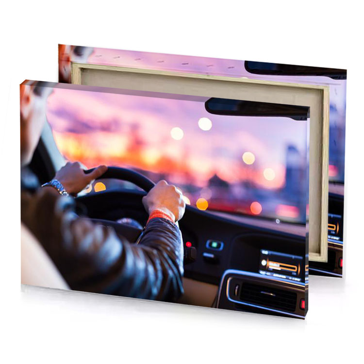 a man driving car at night salmon canvas