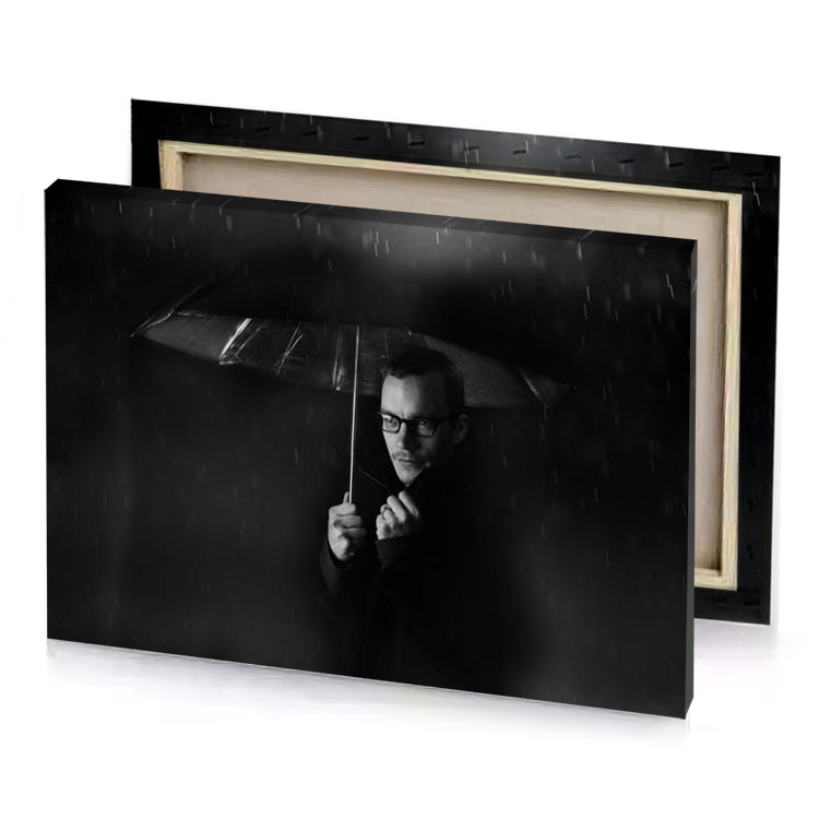 a man holding an umbrella in the rain manatee canvas