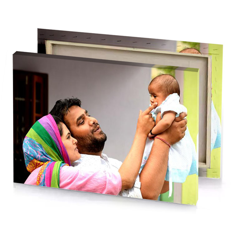a man holding baby khaki canvas