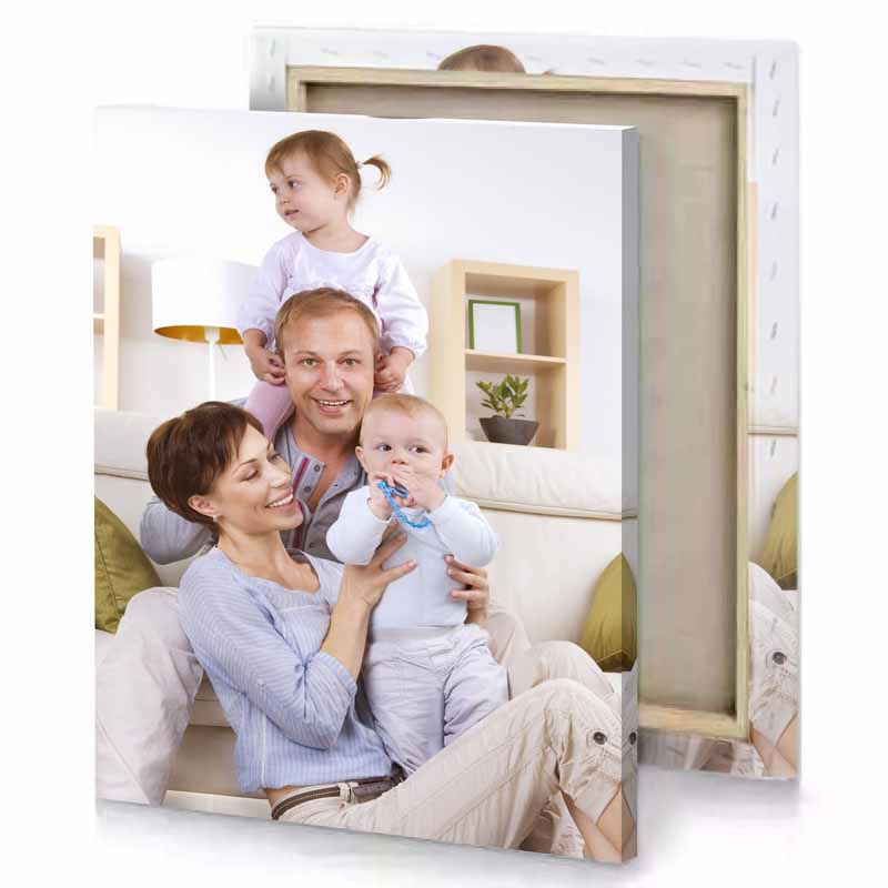 a man holding baby linen canvas