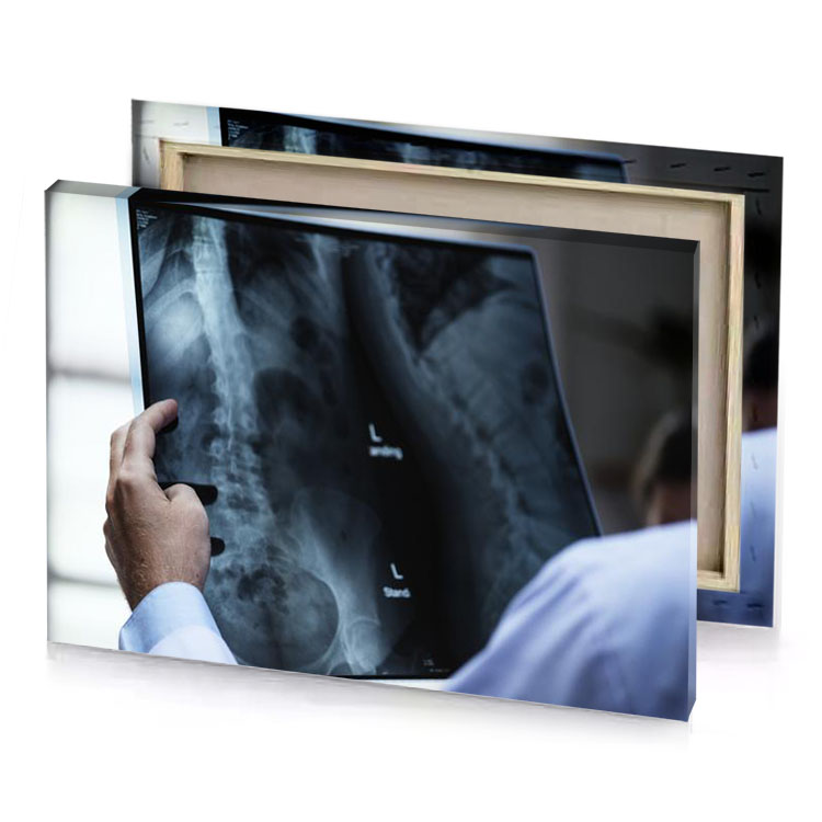 a man holding computer screen with picture of s chest smoky black canvas