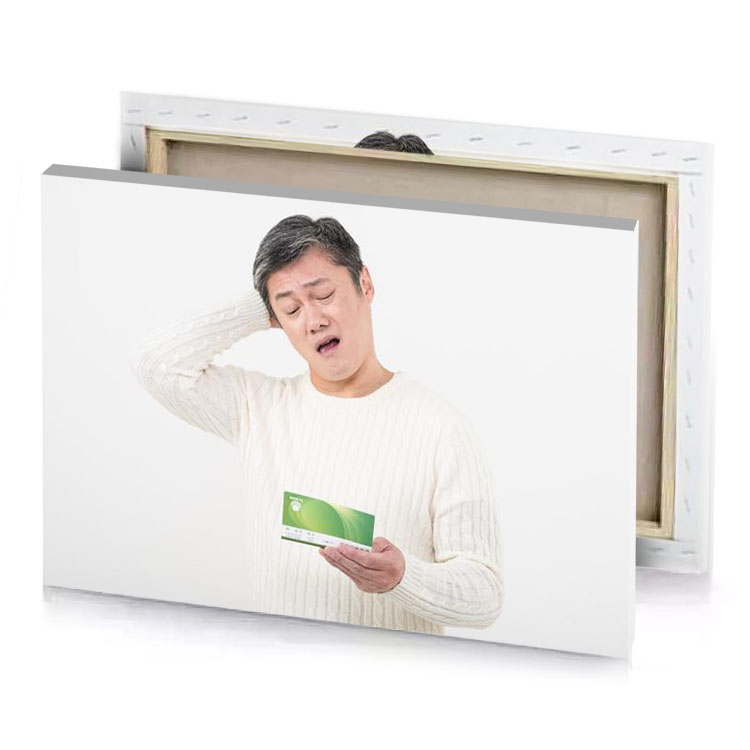 a man holding credit card and yaing white smoke canvas