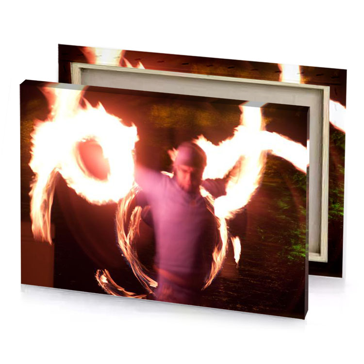 a man holding fire stick pale violet red canvas