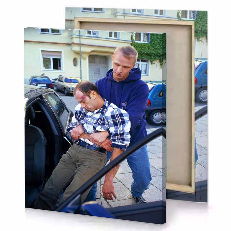 a man holding small child in his lap cerulean blue canvas