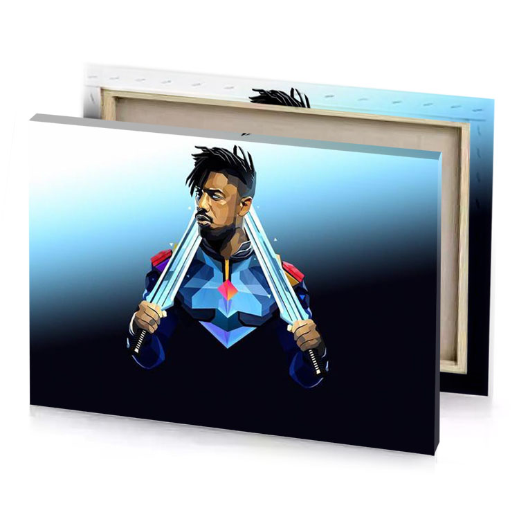 a man holding sword in his hands smoky black canvas