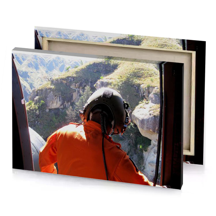 a man in an orange jacket firebrick canvas