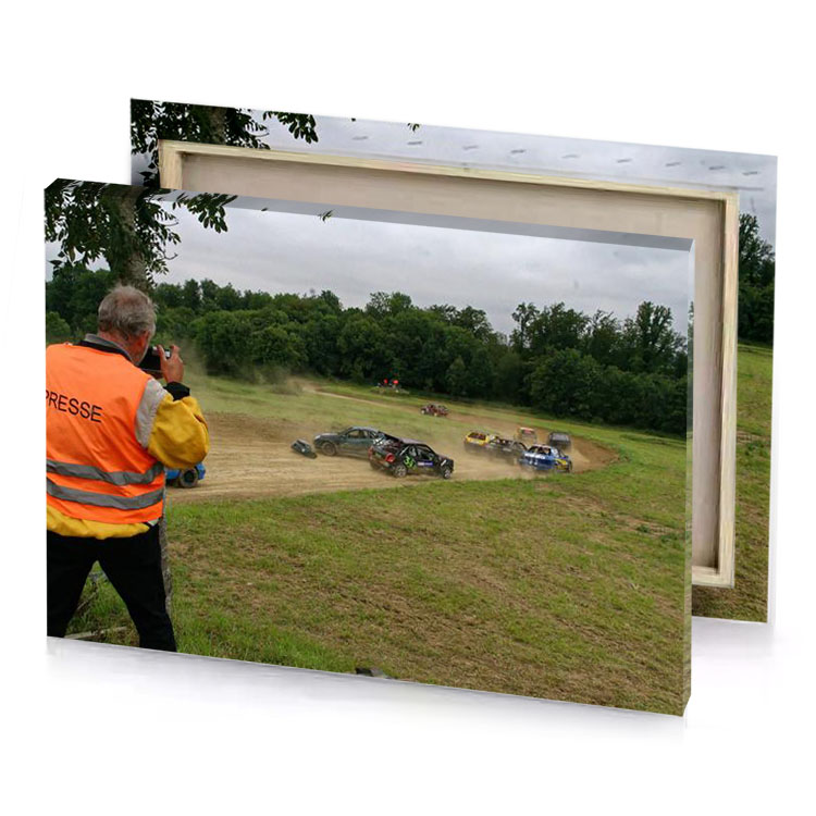 a man in an orange vest is taking picture of olive drab canvas
