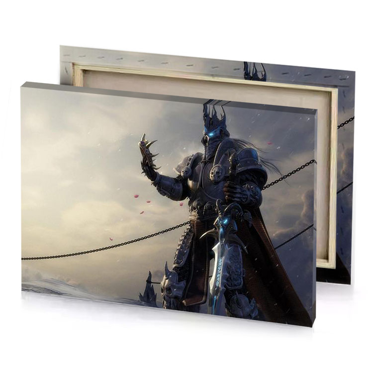 a man in armor standing on snowy hill silver canvas