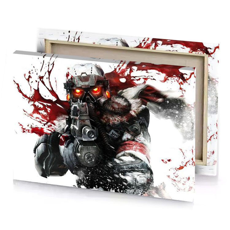 a man in armor with blood on his face smoky black canvas