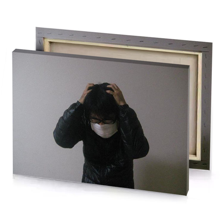 a man in black jacket and white mask smoky canvas