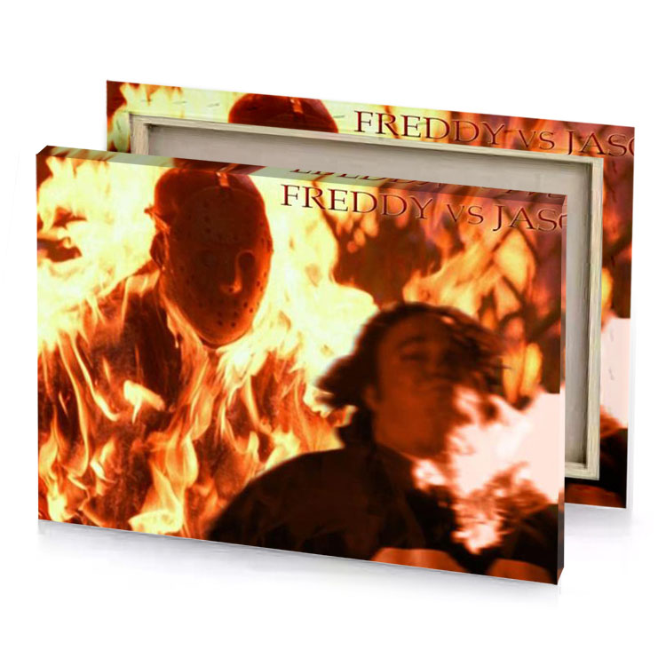 a man in black shirt is standing front of fire pale golden rod canvas