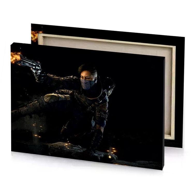 a man in black suit holding gun smoky canvas