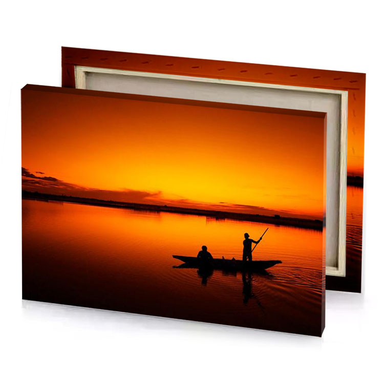a man in boat at sunset amber canvas