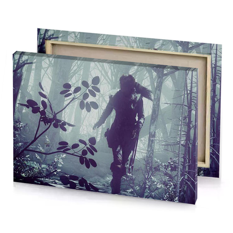 a man in forest with rifle charcoal canvas