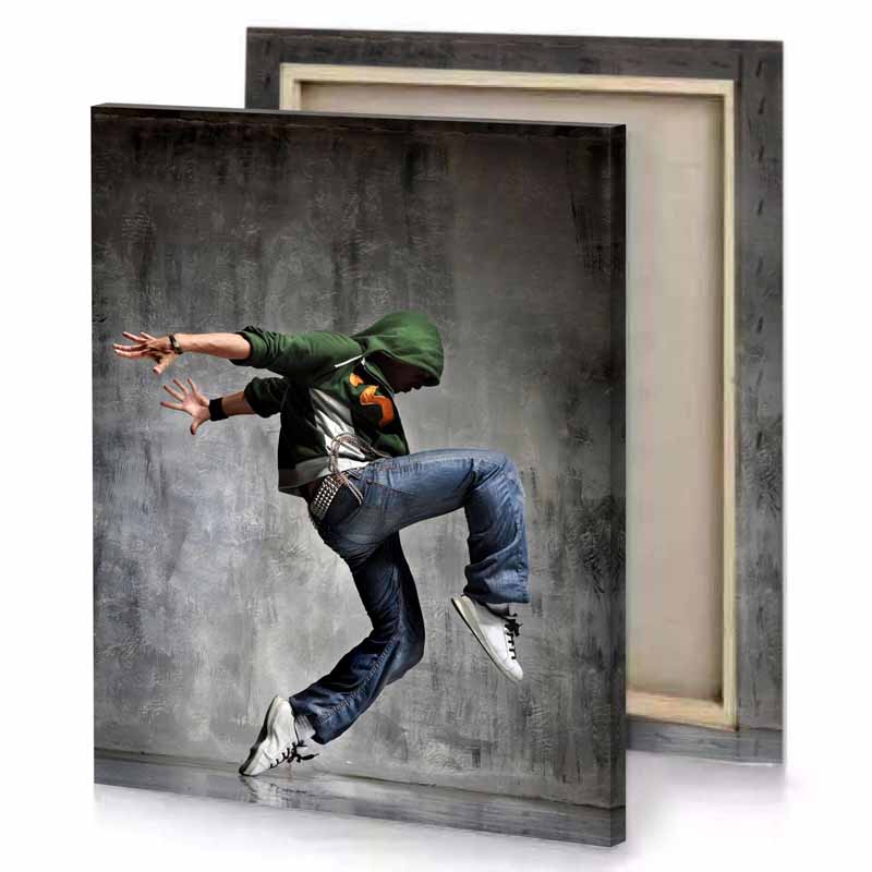 a man in green shirt is doing trick smoky black canvas