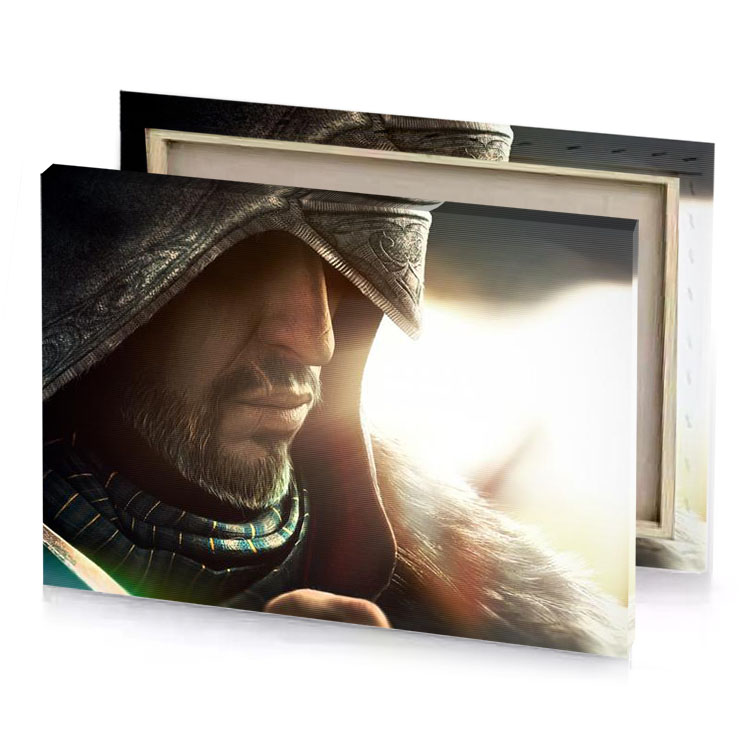 a man in helmet and beard garnet canvas