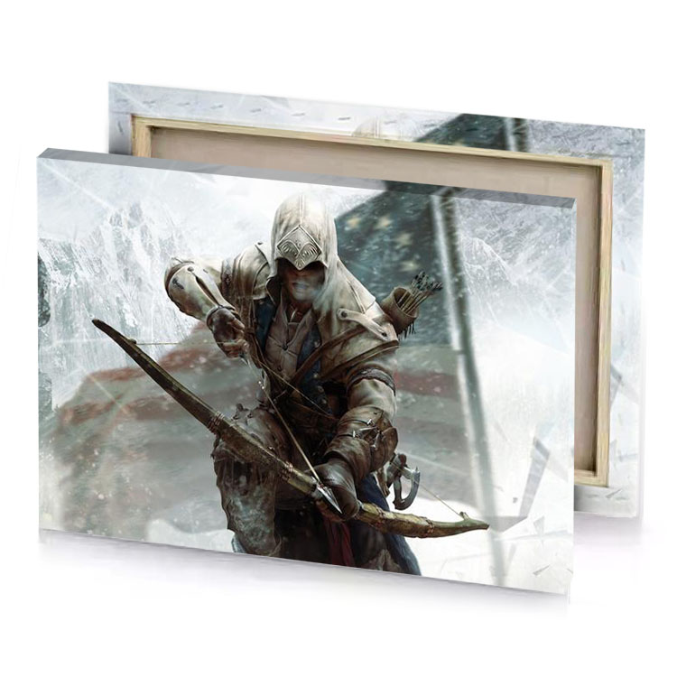 a man in hooded jacket holding bow and arrow smoky black canvas