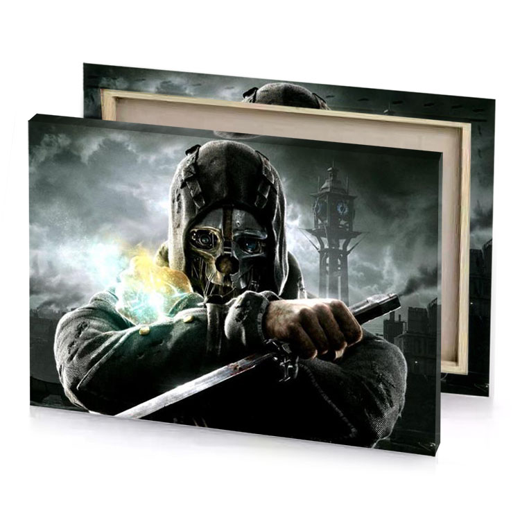 a man in hoodie holding knife white smoke canvas