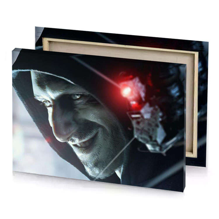 a man in hoodie looking at red light burgundy canvas