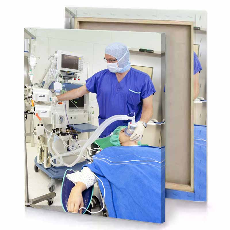 a man in hospital cerulean blue canvas
