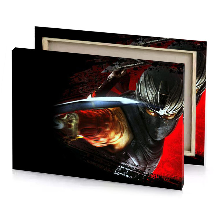 a man in mask holding knife bistre canvas