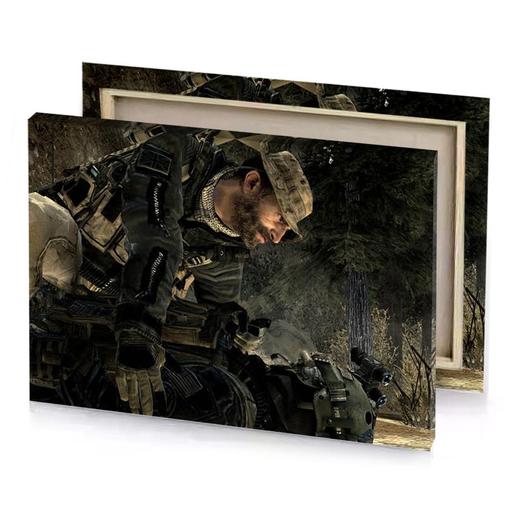 a man in military uniform is looking down smoky black canvas