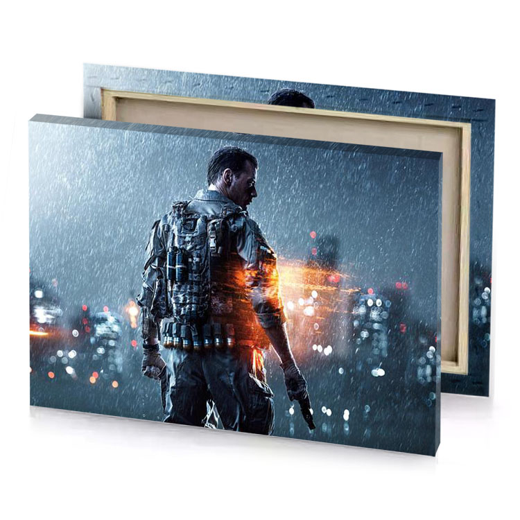 a man in military uniform standing the rain charcoal canvas