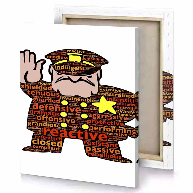 a man in police uniform with his hands up lemon canvas