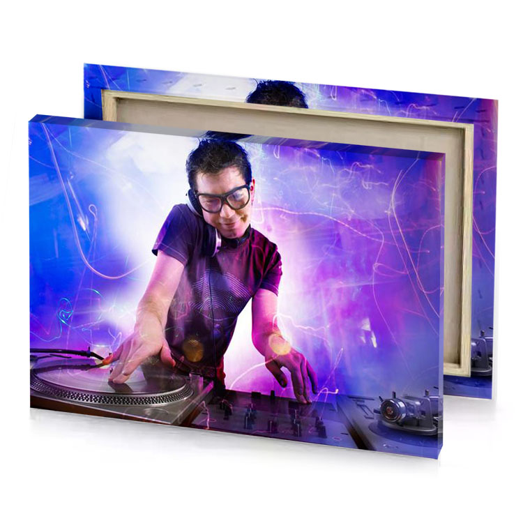 a man in purple shirt is playing turntable orchid canvas